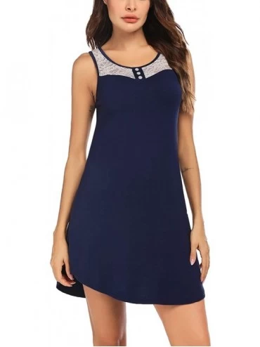 Nightgowns & Sleepshirts Sleepwear Tank Women's Sleeveless Nightgown Neck Lace Sleep Shirt Comfy Nightshirt - Navy Blue - CE1...