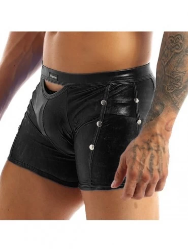 Boxers Men's Sexy Liquid Metallic Wetlook Trunks Boxer Briefs Shorts Sides Studded Rivet Underwear Swimwear - Black - CN18C5Z...