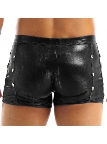 Boxers Men's Sexy Liquid Metallic Wetlook Trunks Boxer Briefs Shorts Sides Studded Rivet Underwear Swimwear - Black - CN18C5Z...