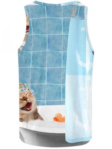 Undershirts Men's Muscle Gym Workout Training Sleeveless Tank Top Funny Cat is Taking a Bath - Multi1 - CB19DLNO5WM $34.81