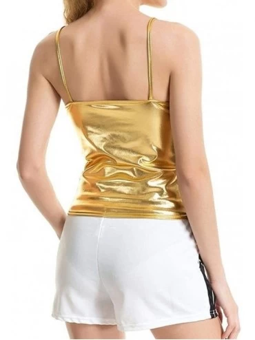 Camisoles & Tanks Lady Camisole Imitation Leather Tanks Bright Shine Silver Gold Sexy Tank Solid Strap Tank Crop Top Lingerie...