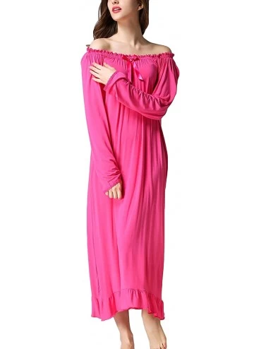 Nightgowns & Sleepshirts Women's Vintage Nightgown Long Sleeve Victorian Cotton Ruched Loose Fit Sleep Dress - Rose - CC18WNS...