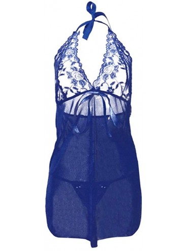 Baby Dolls & Chemises Women Lingerie Sets Halter Deep V Embroidered Lace Chemise Babydoll Mesh Nightwear Mini Dress Teddy by ...