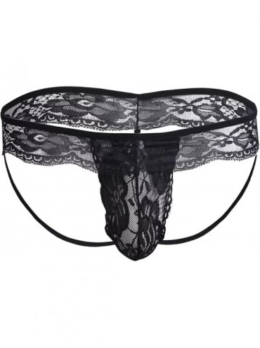 G-Strings & Thongs Men's See Through Lace G-String Thong Backless Bulge Pouch Panties Underwear - Black - CT193XC6LL9 $28.90
