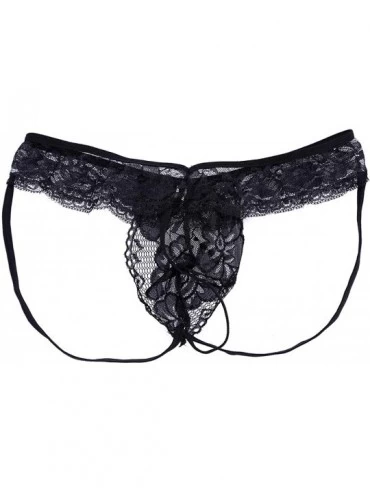 G-Strings & Thongs Men's See Through Lace G-String Thong Backless Bulge Pouch Panties Underwear - Black - CT193XC6LL9 $11.41