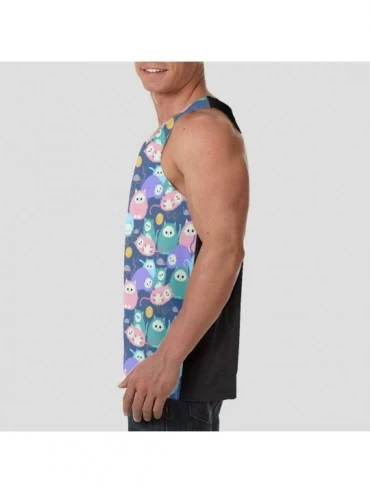 Undershirts Men's Sleeveless Undershirt Summer Sweat Shirt Beachwear - Felines - Black - CC19CK298XZ $20.29