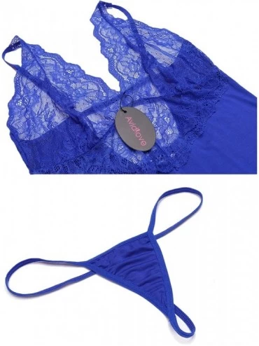 Slips Women Chemises Sexy Lingerie V Neck Lace Babydoll Full Slip Sleepwear - Blue - CS186YG0E0Z $8.03