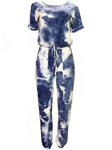Sets Women Off Shoulder Short Sleeve Long Pant Romper Jumpsuit - T-navy Blue - CP1985U5MMY $25.57