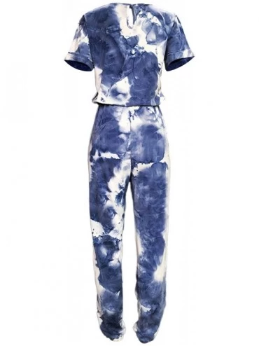 Sets Women Off Shoulder Short Sleeve Long Pant Romper Jumpsuit - T-navy Blue - CP1985U5MMY $25.57