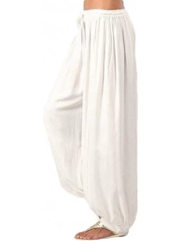 Bottoms Women's Tie-Waist Plush Soft Loose Yoga Pajama-Pants Trousers - White - CL19CK8X0LG $43.98