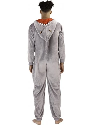 Sleep Sets Mens Luxury Soft Coral Fleece Novelty Animal 3D All in One Pyjamas Onesies with Hood - Shark - CU18KH7ZEWK $37.66