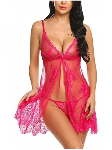 Baby Dolls & Chemises Babydoll Lingerie for Women Honeymoon V Neck Chemise Sexy Exotic Open Front Negligee Nightdress - Hot P...