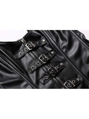 Bustiers & Corsets Women's Corset Top Zipper Large Size Metal Buckle Lacing Outer Vest PU Steel Bone Suspenders Body Shaper (...