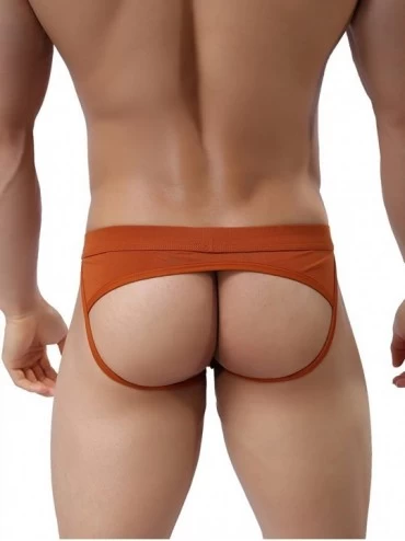 Briefs Men's Sexy Pouch Thong Breathable Cotton Underwear Briefs B1158 - Orange - C112NYMLYO5 $9.04