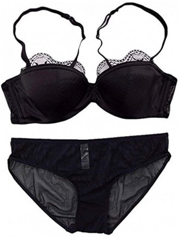 Bras Womens Thin Cotton Half Cup Bra and Panty Set - Black - CB185LY26OO $30.74