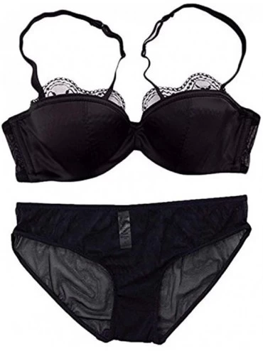 Bras Womens Thin Cotton Half Cup Bra and Panty Set - Black - CB185LY26OO $26.81