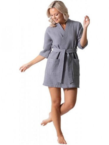 Robes Lightweight Waffle Weave Bath- Spa & Bridesmaids Kimono Short Robes - Gray - CN18ZZQERET $38.32