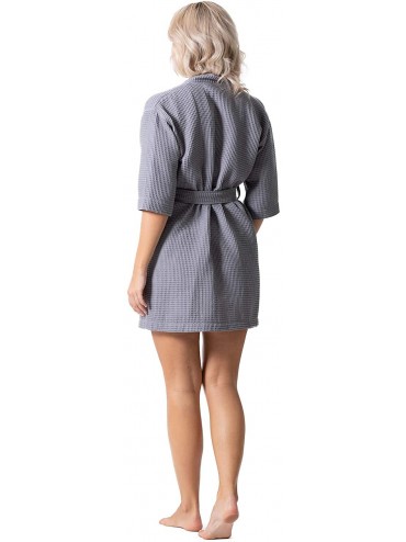 Robes Lightweight Waffle Weave Bath- Spa & Bridesmaids Kimono Short Robes - Gray - CN18ZZQERET $43.30