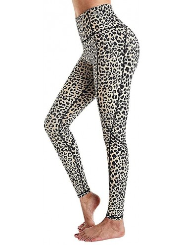 Slips Women Yoga Pants Pockets Leopard Print High Waist Workout Leggings Running Pants - Beige - CZ190HUE6Q0 $29.37
