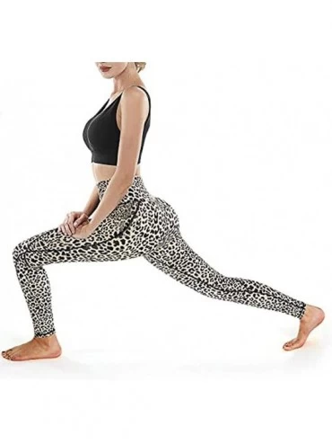 Slips Women Yoga Pants Pockets Leopard Print High Waist Workout Leggings Running Pants - Beige - CZ190HUE6Q0 $15.06