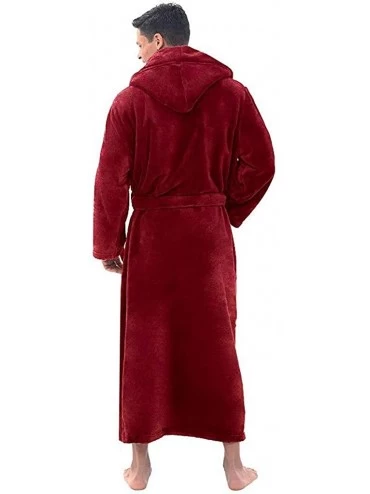 Robes Men's Winter Plush Lengthened Shawl Bathrobe Clothes Long Sleeved Coat - Red - CZ193IKC84G $20.18
