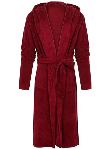 Robes Men's Winter Plush Lengthened Shawl Bathrobe Clothes Long Sleeved Coat - Red - CZ193IKC84G $20.18
