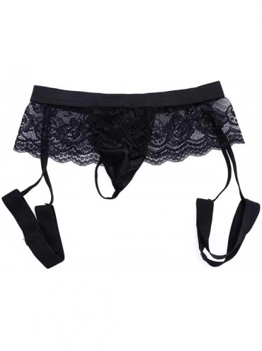 G-Strings & Thongs Men's Sexy Lace Thong Bikini Sissy Briefs Lingerie with Garter - Black - CU187KD3QUY $20.84