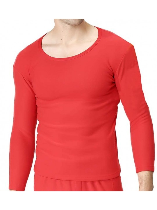 Thermal Underwear Men's Plus Size Thermal Underwear Long John Set with Fleece Lined - Thick Red O Neck - CC1920KOYU8 $72.19