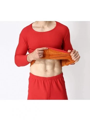 Thermal Underwear Men's Plus Size Thermal Underwear Long John Set with Fleece Lined - Thick Red O Neck - CC1920KOYU8 $24.89