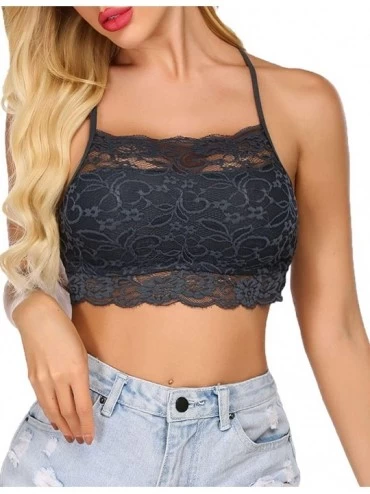 Camisoles & Tanks Sexy Bralettes for Women High Neck Lace Camisoles Racerback Double-Layered Crop Top - Grey - CH197QEQTEQ $1...