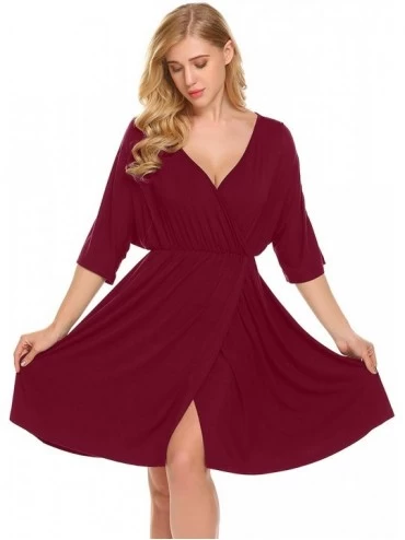 Nightgowns & Sleepshirts Women's Maternity Dress Nursing Nightgown for Breastfeeding Nightshirt Sleepwear - 8856_wine Red - C...