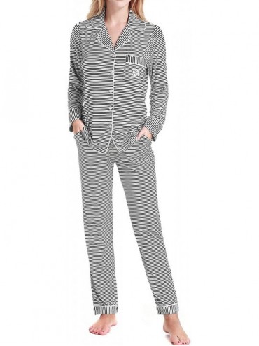 Sets Pajamas Set Long Sleeve Sleapwear Womens Button Down Nightwear Soft Pj Lounge Sets XS XL 1 black and White Stripes - CS1...