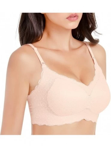 Bras Women Lace Bra Wirefree Seamless Comfort Breathable Elegant Everyday Bra Plus Size - Nude - C518WKC0MN7 $26.69