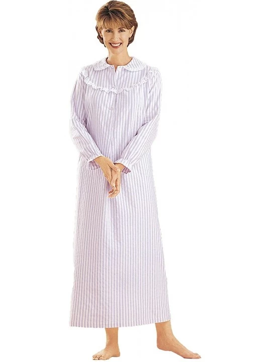 Nightgowns & Sleepshirts Short Striped Flannel Gown - Misses Short - Lilac - CJ1117KBKU3 $22.74