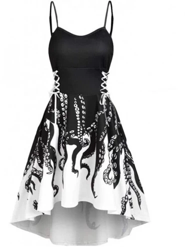 Slips Women Sleeveless High Low Lace Up Print Cami Dress - Black - CS19C9TNOD8 $40.18