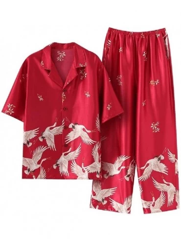 Sleep Sets Mens Pockets 2 Piece Chinese Style Lapel Breathable Loungewear PJ Set - 5 - CJ193SK8HEX $63.94