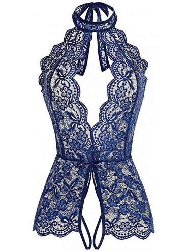 Bras Sexy Women Lace Bodysuit Sexy Lingerie Jumpsuit Open Underwear - Blue - CX18ZEZRTGG $23.79