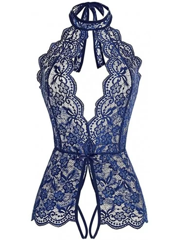 Bras Sexy Women Lace Bodysuit Sexy Lingerie Jumpsuit Open Underwear - Blue - CX18ZEZRTGG $8.85