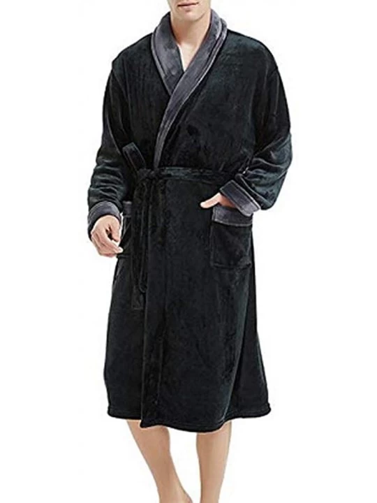 Robes Men's Winter Plush Lengthened Shawl Bathrobe Home Clothes Long Sleeved Robe Coat - Gray - C818M04EGDX $12.98