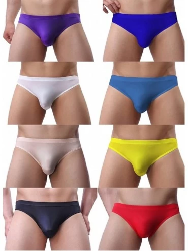 Briefs Men's Briefs Low Rise Ice Silk Bikinis Seamless Underwear - 04a-8pack - CV1808SCQ8S $56.13