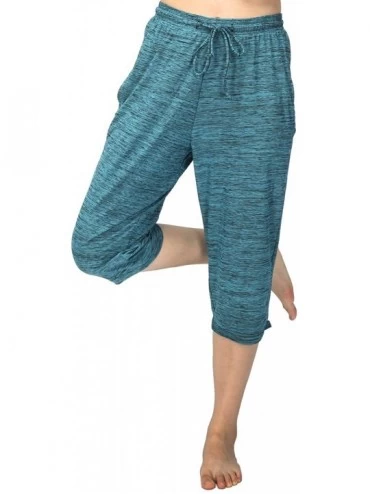 Bottoms Capri Pants for Women Stretchy Soft Modal Pajama Bottoms Capris Lounge Cropped Pants with Pockets Spacedye Turquoise ...