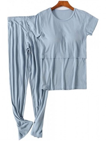Sets Womens Causal Nurisng Pajamas/pjs Modal Maternity Breastfeeding Sleepwear Summer Short Sleeves Shirts Sets - Blue - C719...