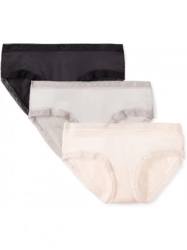 Panties Women's Soft Microfiber Hipster Underwear with Lace- 3 Pack - Black/Pale Pink/Heather Grey - CL1860HS35H $29.38