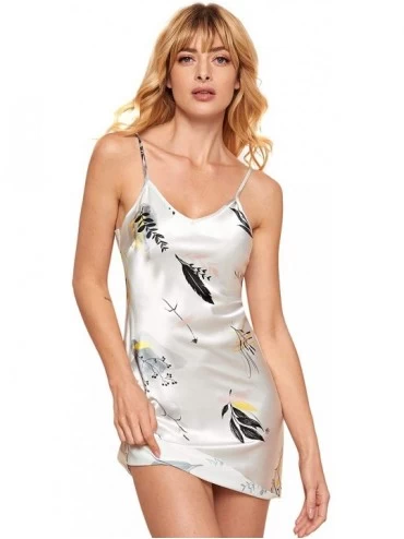 Nightgowns & Sleepshirts Women's Graphic Print Satin Nightgown Cami Sleepwear Dress - Multi Feather - C5195G9G8GO $28.99
