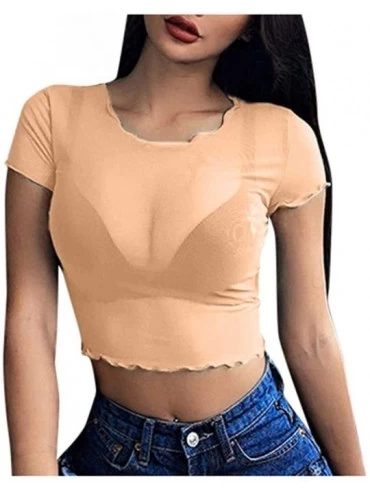 Accessories Women's Sexy Sheer Mesh See Through Short Sleeve Crop Tops Casual Short T Shirts - Orange - CU199XKI9NE $29.22