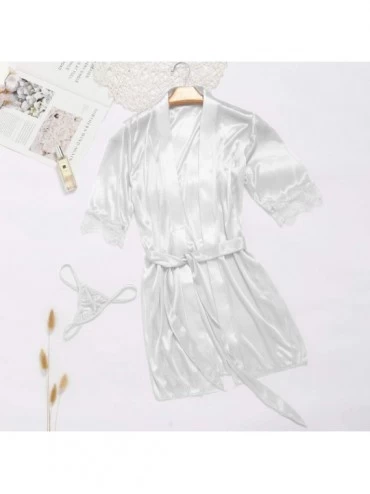 Baby Dolls & Chemises Women's Sexy Silk Kimono Dressing Babydoll Lace Lingerie Belt Bath Robe Nightwear Babydoll Sheer Nightw...