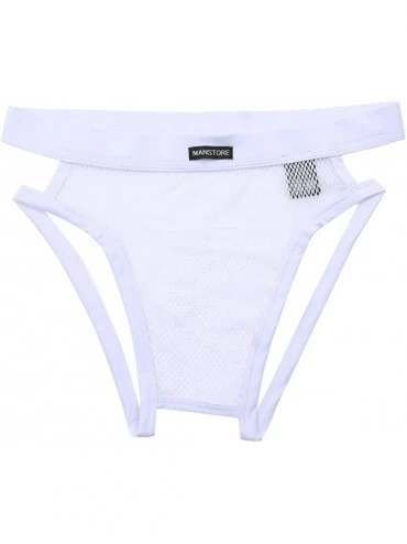 Bikinis Men's Open Butt Jockstrap Briefs Mesh Fishnet Underwear - White - CG182W6G8TL $10.76