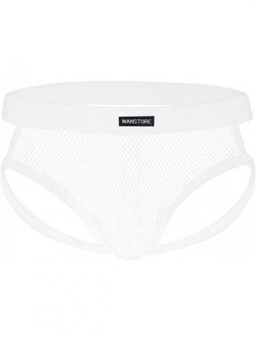 Bikinis Men's Open Butt Jockstrap Briefs Mesh Fishnet Underwear - White - CG182W6G8TL $10.76