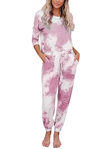 Accessories 2Pcs Women Tie-Dye Long Sleeve Sweatsuit Set Top Drawstring Sweatpants Sets - Pink - CG190QZGZ99 $43.66