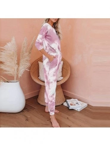 Accessories 2Pcs Women Tie-Dye Long Sleeve Sweatsuit Set Top Drawstring Sweatpants Sets - Pink - CG190QZGZ99 $20.37